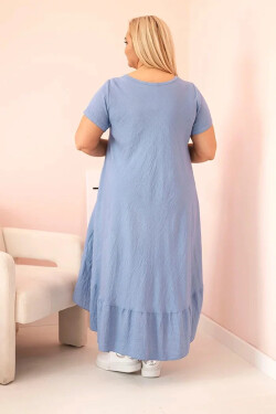 Dámské šaty plus size s krátkým rukávem a volánem z lehké viskózy džínová UNI