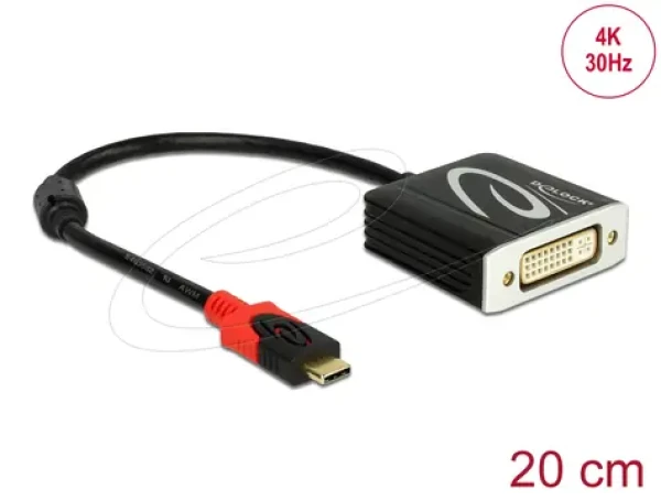 Delock Adaptér USB Type-C (M) - DVI (F) černá / DP Alt Mód / 4K / 30Hz (61213)