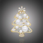 Vánoční perlová brož se zirkony Christmas Tree 11 - vánoční stromeček, Zlatá