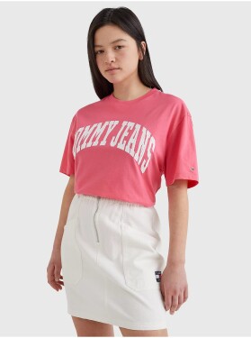 Růžové dámské vzorované dlouhé tričko Tommy Jeans dámské