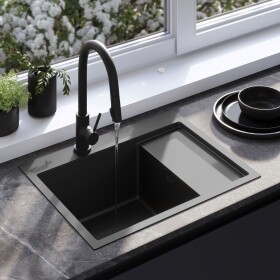 REA - Ocelový dřez Fin Black s kuchyňskou baterií KPL-96014