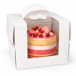 Cake star dortová krabice LILI bílá s okénkem a úchytem 16 x 16 x 15cm