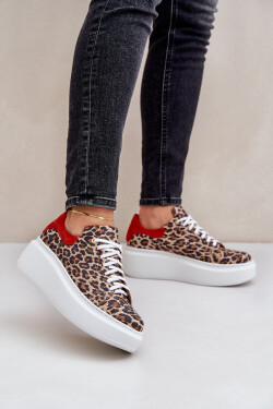 Kožené sneakerky na platformě s leopardím vzorem Zazoo 3346 hnědo-červené 40