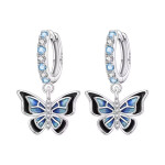 Stříbrné náušnice Motýl v modro-černém designu - stříbro 925/1000, Modrá