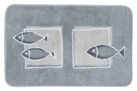 Spirella ANDROS šedá / Koupelnová předložka / 55 x 85 cm / polyester / protiskluzová / motiv rybiček