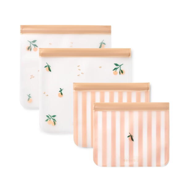 LIEWOOD Uzaviratelné sáčky na potraviny Rebus Peach / Sea shell – set 4 ks, oranžová barva, plast