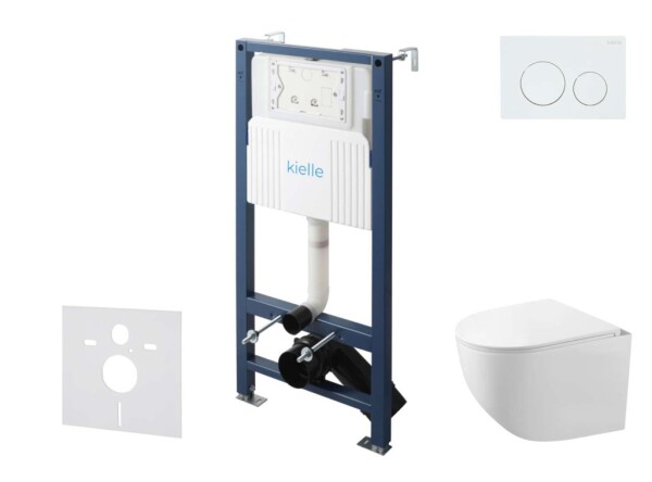 Kielle - Genesis New Set předstěnové instalace, kompaktního klozetu Gaia, Rimless, sedátka softclose a tlačítka Gemini New I, lesklá bílá 30528SS82
