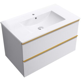 CERANO - Koupelnová skříňka Velora - bílá matná, úchytka zlatá + keramické umyvadlo Todo - 81x55x46,5 CER-665152