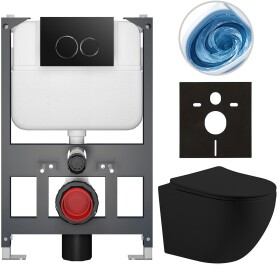 CERANO Kompletní WC set Basic/Cesso - černá matná - WC tlačítko Dualo/Černá - závěsné - nízký modul - předstěnová instalace - 49x36 cm - 8050BD86204