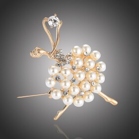 Brož Swarovski Elements s perlou Anna Rose - baletka, Bílá/čirá