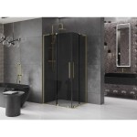 MEXEN/S - Velar L Duo sprchový kout, posuvné dveře 90 x 80, grafit, zlato kartáčovaná 871-090-080-02-43-55
