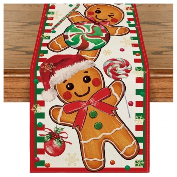 DumDekorace Vánoční lněný běhoun s potiskem - 180 x 33 cm perník