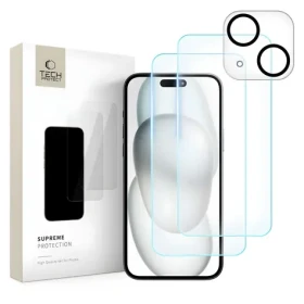 Tech-Protect Supreme Set pro Apple iPhone 15 / Ochranné sklo na displej a fotoaparát / Temperované sklo / 3 ks