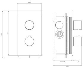 OMNIRES - CONTOUR termostatická podomítková sprchová a vanová baterie, kartáčovaná měď CT8036CPB