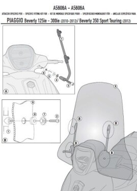 A5606A montážní sada plexi Piaggio Beverly 125ie-300ie (10-20),Beverly 350 ST (-20)pro plexi 5606A