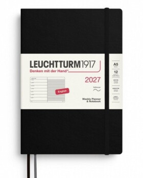 Týdenní plánovač Zápisník Black, Medium A5 2027, Softcover, anglicky