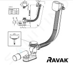 RAVAK - Odtokové systémy Vanová odtoková a přepadová souprava, délka 800 mm, bowden, chrom X01506
