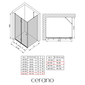 CERANO - Sprchový kout Volpe L/P - 6 mm - černá matná, transparentní sklo - 120x80x190 - zalamovací CER-669634