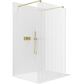 CERANO Sprchová zástěna Walk-in Onyx Duo L/P - 8 mm - kulatá vzpěra - zlatá, rýhované sklo - 60x200 cm
