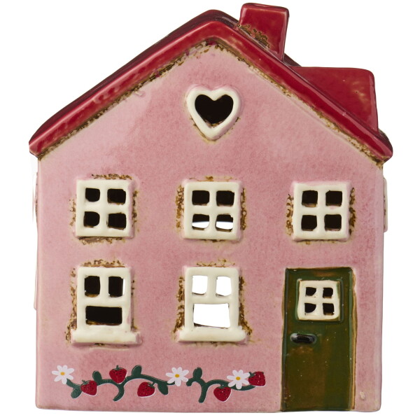 Ib Laursen Keramický svícen Ebeltoft Strawberry vine, růžová barva, modrá barva, zelená barva, keramika