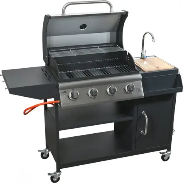 Cattara Gril plynový IBIZA s umyvadlem pojízdný / 4 hořáky / 12,8 kW-hod / grilovací plocha 63 x 40 cm / dřez