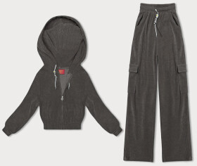 Dámský komplet v grafitové barvě - mikina a kalhoty typu cargo (AMG-322A) odstíny šedé XL (42)