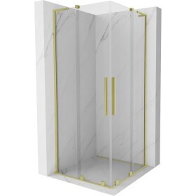 MEXEN/S - Velar L Duo sprchový kout, posuvné dveře 100 x 100, transparent, zlato kartáčovaná 871-100-100-02-03-55