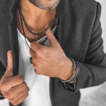 Pánský korálkový náhrdelník Fernando Gold - 6 mm lávový kámen, Černá 50 cm