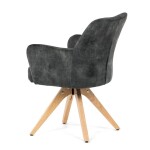 Židle jídelní, otočný mechanismus 360°, taštičkové pružiny v sedáku, tmavě zelená látka, noha masiv dub