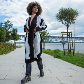 Dámský dlouhý Cardigan F1498 Černá s bílou mix - Fobya černá s bílou 40/42