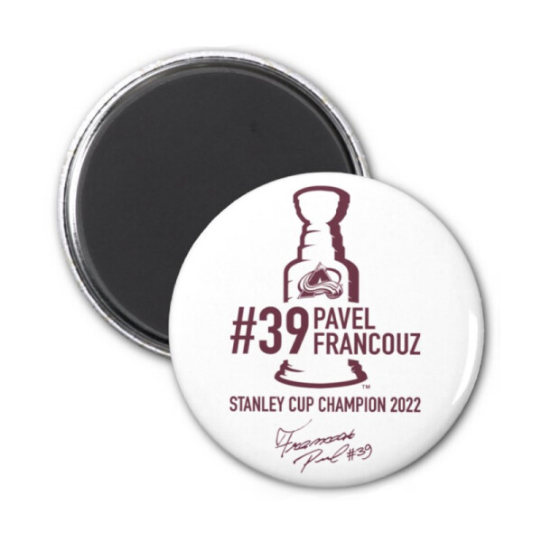 FansArena Magnet na lednici Pavel Francouz #39 Stanley Cup Champion 2022 Colorado Avalanche NHL 44 mm - bílý