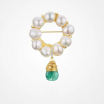 Perlová brož ve tvaru věnce Yvonne - sladkovodní perly, Zlatá Bílá