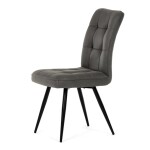 Židle jídelní, šedá látka v dekoru broušené kůže, černý kov