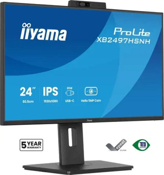 24" Iiyama XB2497HSNH-B1 černá / Monitor / IPS / 1920x1080 / 100 Hz / USB-C 65W / kamera / pivot (XB2497HSNH-B1)
