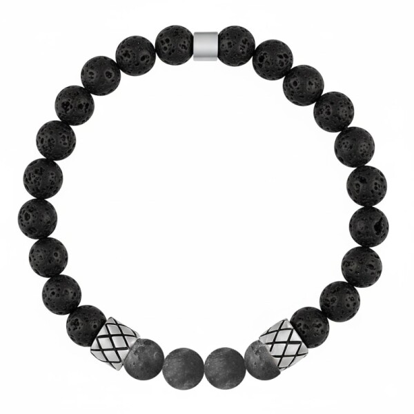 Pánský náramek Marco - 8 mm lávový kámen a larvikit, Šedá 19 cm