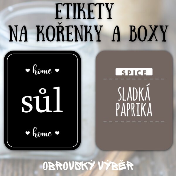 Samolepky FRESH sada etiket do domácnosti 35x60mm (9ks) mnoho variant