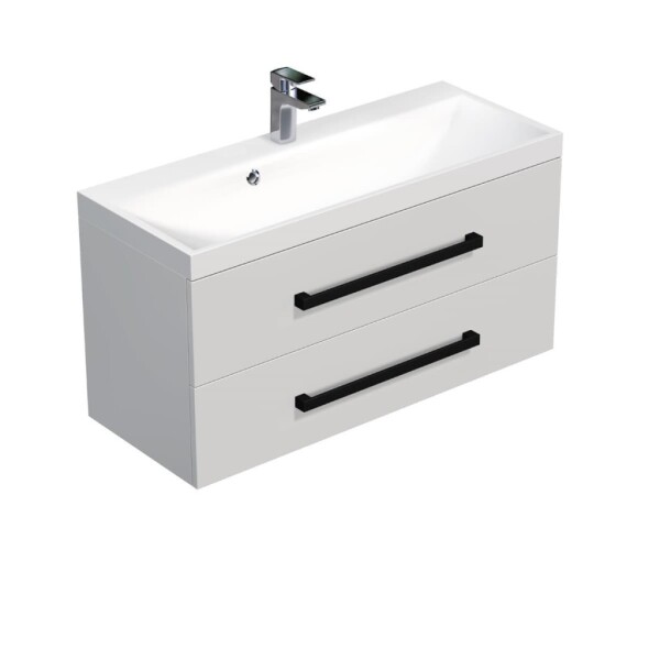 Koupelnová skříňka s černou úchytkou a umyvadlem SAT Cube Way 100x53x40 cm bílá lesk lesk/mat CUBE2C100ZBL CUBE2C100ZBL