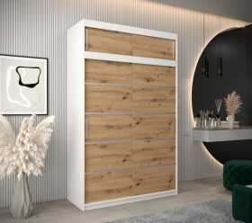 Šatní skříň Abi V1 s nástavcem Barva korpusu: Bílá, Rozměry: 150 cm, Dveře: Dub artisan