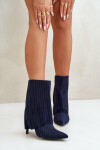 Dámské boty s pruhy na jehlách s ohrnutým svrškem a špičatými špičkami tmavě modré Naritua 40