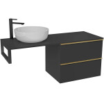 CERANO - Koupelnová skříňka Velora - černá matná, úchytka zlatá + deska pod umyvadlo Navira Slim - 18 mm + konzole černá - 120x54,8x46,5 CER-668024