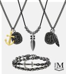 Pánský ocelový náhrdelník Charles, medailon lev a kotva, Černá 70 cm