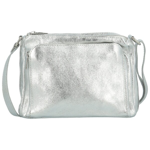 Stylová dámská kožená crossbody Robertina, stříbrná