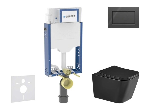 GEBERIT - Kombifix Set předstěnové instalace, klozetu Arkas I a sedátka softclose, tlačítko Sigma20, černá lesk/černá mat SANI15CA5511