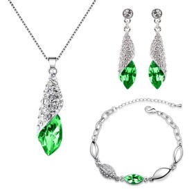 Souprava náhrdelníku, náušnic a náramku Elegance Smaragd, Zelená 40 cm + 5 cm (prodloužení)