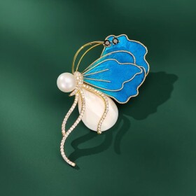 Luxusní brož s modrým sametem Francine - motýl, Modrá