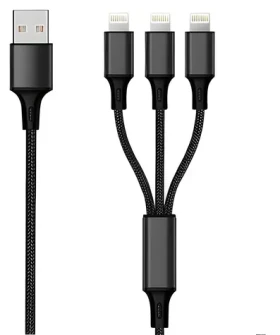 2GO černá / Nabíjecí kabel 3v1 / USB-A - USB-C / Micro-USB / Lightning / 1,5 m / nylon / 3 A (797155)