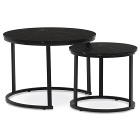 Set 2 ks stolků, MDF deska, dekor černý mramor, kovová podnož, černý lak