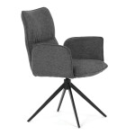 Židle jídelní, šedá látka, 360° vratný mechanismus, černý kov