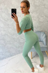 Žebrovaný crop top set tmavě mátový UNI