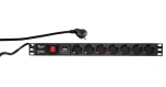 LogiLink Napájecí lišta 19" 7x230V černá / Zásuvková lišta / vypínač / 2 m / 16 A (PDU7C01)